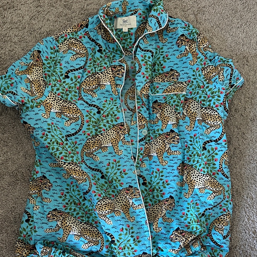 Printfresh Leopard Print Pajama Set - Blue And Br… - image 2